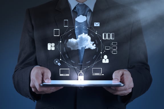 Businessman hand working with a Cloud Computing diagram on the new computer interface as concept-1
